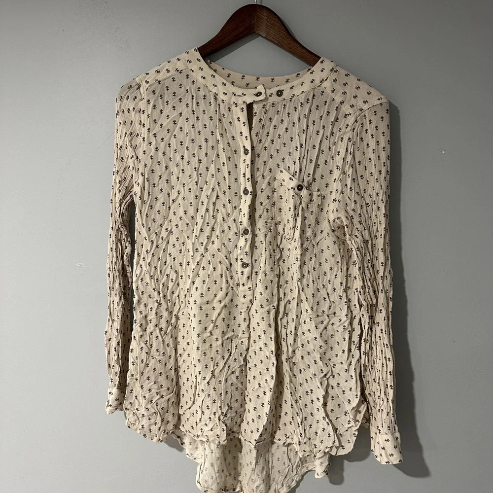 Free People Cream Patterned Blouse